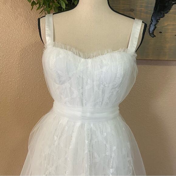 NWOT Lulus Ethereal Impression White Tulle Ruffled Bustier Midi Dress - Picture 3 of 10